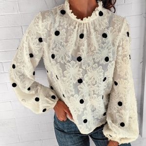 Floral Fuzzy Cream Polka Dot Blouse Boho